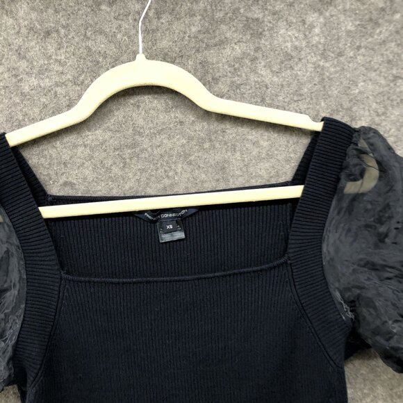 French Connection Ribbed Puff Sleeve Square Neck Top Womens XS Navy Blue Sweater - Picture 3 of 10